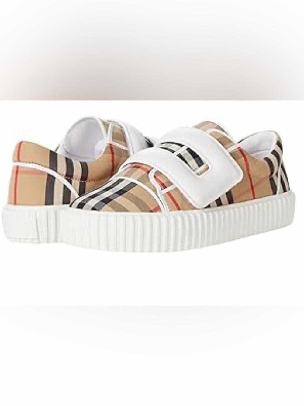 Burberry Kids Iconic Check Velcro Sneakers in Beige and White EU 30